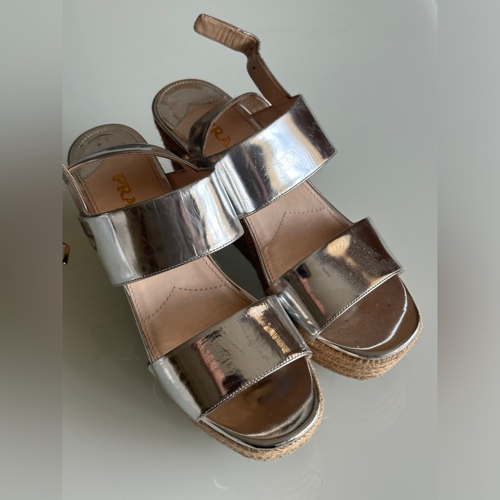 Silver Prada wedges size 9
